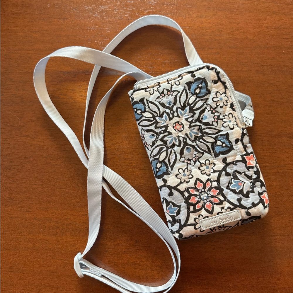 Vera Bradley Black, Blue and Pink Floral Lisbon Medallion Crossbody Bag